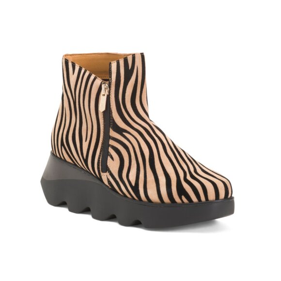 L'AMOUR DES PIEDS Tan/black Leather Hally Animal Print Side Zip Comfort Booties - Picture 1 of 2